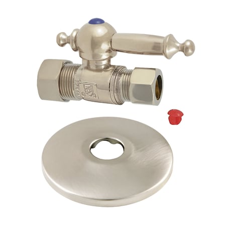 Kingston Brass CC44458TLK 5/8" OD X 1/2" OD Comp Quarter-Turn Straight Stop Valve with Flange, Brushed Nickel CC44458TLK